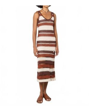 Apricot Boho Striped Crochet Midi Dress - Red