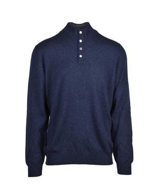 Vengera Wool-Blend Button Mock Neck Sweater - Blue