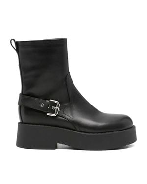 Premiata Leather Decorative Strap Boots - Black