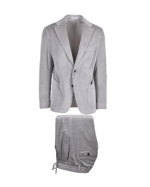 Eleventy Stone Notch Lapels Corduroy Cotton-Blend Suit - Gray