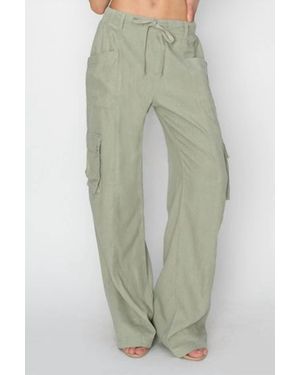 Risen High Rise Linen Wide Cargo Pants - Green