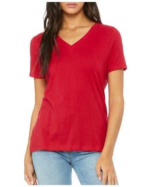 Blu Rock Loose Fit Short Sleeve V-Neck Cotton Stretch Tees - Red