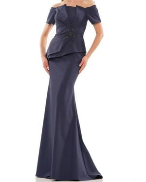Colors Dress Off-Shoulder Beaded Peplum Mermaid Gown - Blue