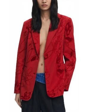 Desigual Velvet Print Blazer - Red