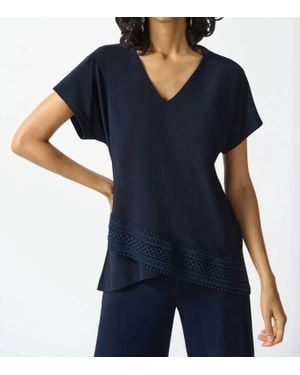 Joseph Ribkoff Lace Trim V-Neck Top - Blue