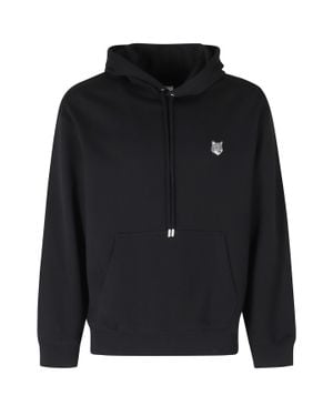 Maison Kitsuné Fox Head Embroidered Logo Wide Cotton Hoodie - Black