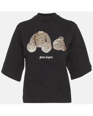 Palm Angels Teddy Print Jersey Crop T-Shirt - Black