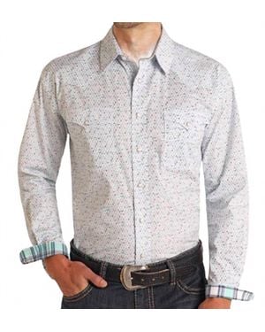 Panhandle Stretch Abstract Geo Print Snap Closure Shirt - Gray