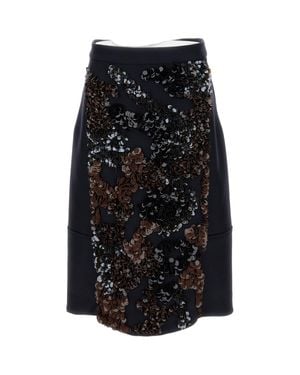 Plan C Sequin Embroidery Wool Blend Mini Skirt - Black