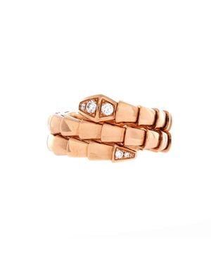 BVLGARI Serpenti Viper Two-Coil Ring 18K Rose With Diamond - Pink