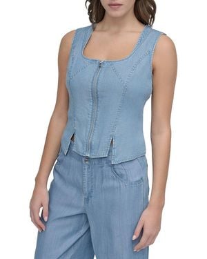 DKNY Zip Front Tencel Vest Top - Blue