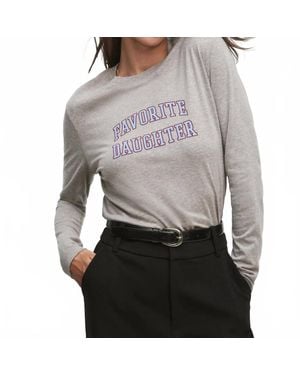 FAVORITE DAUGHTER Cropped Collegiate Long Sleeve Tee - Gray