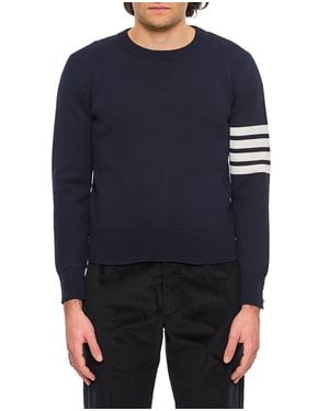 Thom Browne Crewneck Pullover With Distinctive Stripe Detail - Blue