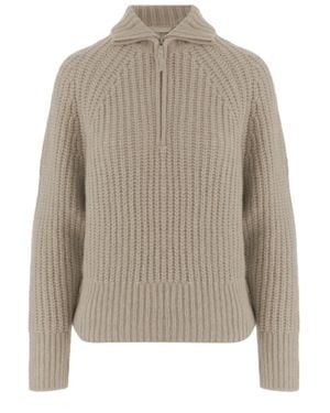 Allude Zip Turtleneck Cashmere-Silk Sweater - Brown