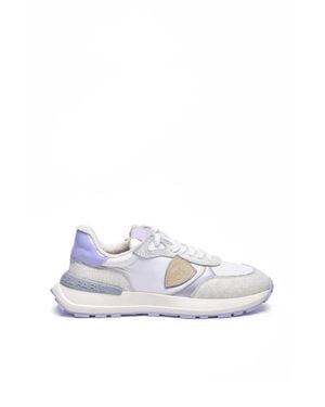 Philippe Model Leather Lilac Accent Low-Top Sneakers - White