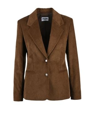 Moschino Velvet Corduroy Jacket With Classic Lapel And Elbow Patches - Brown