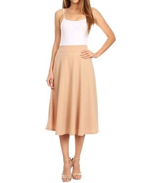 Moa Collection Solid Basic Casual Midi Skirt - Natural