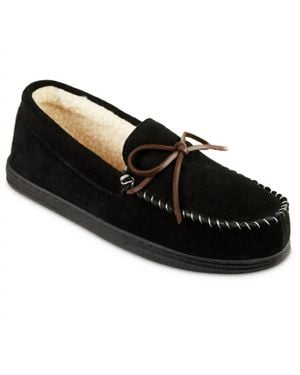 Isotoner Genuine Suede Moccasin Slippers - Black