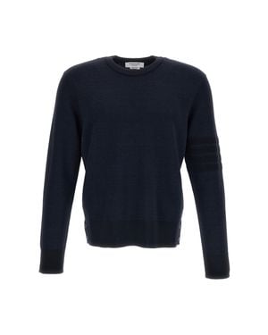 Thom Browne Premium Milano Stitch 4-Bar Bomber Pullover - Blue