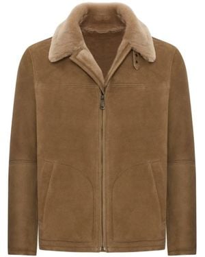 Bigardini Merillino Shearling Jacket With Plush Collar And Suede Finish - Brown