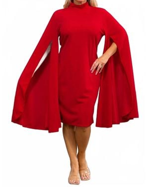 Karen T Design Cape Sleeve Midi Dress - Red