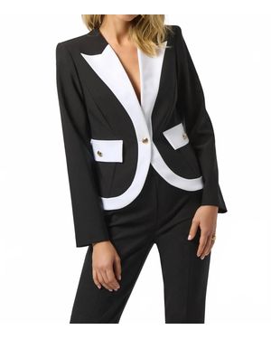 Joseph Ribkoff Contrast Trim V-Neck Blazer Jacket - Black