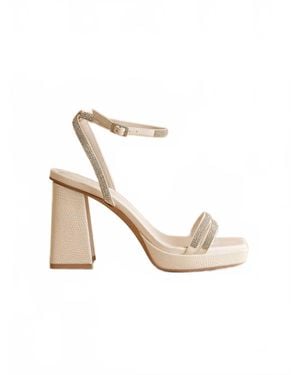 Oasis Society Suva Rhinestone And Reptile Print Strappy Heels - White