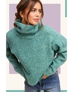 Le Miel Loose-Fit Turtleneck Pin-Tuck Long Sleeve Western Sweater - Green