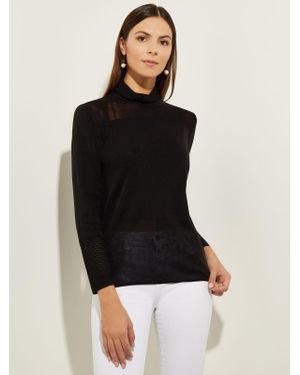 Misook Sheer Inset Turtleneck - Black