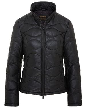 Infinity Leather Puffer Quilted Bomber Leather Jacket - Black