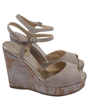 Jimmy Choo Ankle Strap Cork Wedge Sandals - Gray