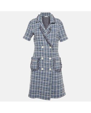 Sandro Tweed Double Breasted Mini Dress - Blue