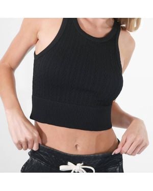 Nikibiki Cable Knit High Neck Crop Top - Black