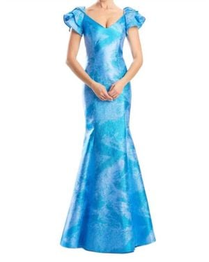 Alexander by Daymor Long Metallic Formal Evening Ruffle Dress - Blue