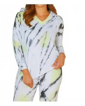French Kyss Marble Wash V Neck Hoodie - Blue