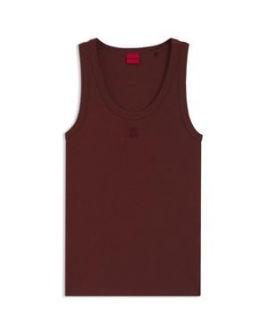 HUGO Cotton-Blend Tank Top With Stacked-Logo Embroidery - Red