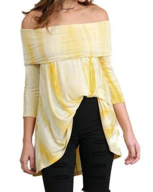 Umgee Fold Over Off The Shoulder Tie Dye Tunic - Yellow