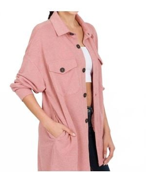 Zenana Button Down Shacket - Pink