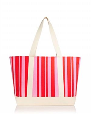 Aqua Striped Tote Bag - Red