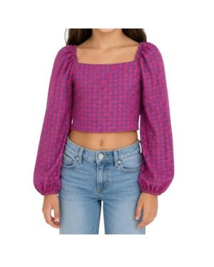 Theme Girls Tie Houndstooth Top - Purple