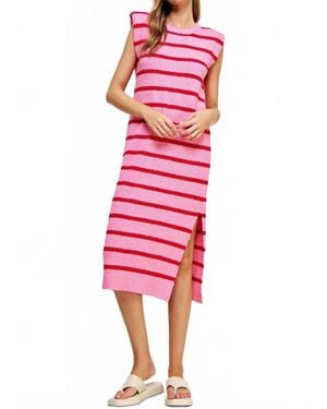 Strut & Bolt Sleeveless Striped Knit Sweater Dress - Red