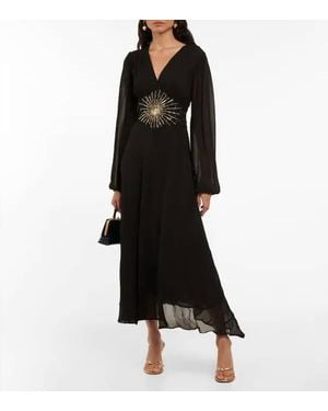 RIXO London Christie Embellished Chiffon Maxi Dress - Black