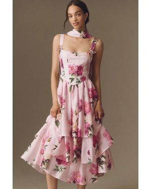 BHLDN Bustier Tiered Maxi Dress - Pink