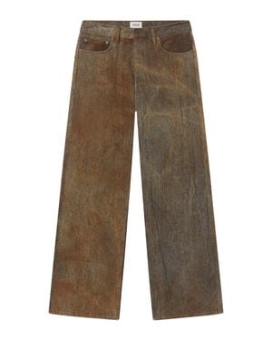Agolde Wide-Leg Distressed Bark Pants With Classic Five-Pocket Design - Brown