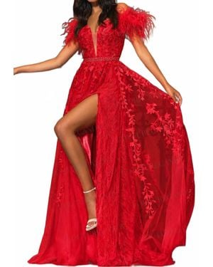 Sherri Hill Off-Shoulder A-Line Maxi Dress - Red