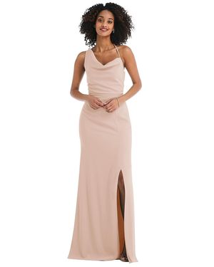 After Six One-Shoulder Draped Cowl-Neck Maxi Dress - Natural