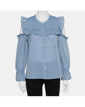 Joie Cotton Cold Shoulder Ruffled Button Front Akari Top - Blue