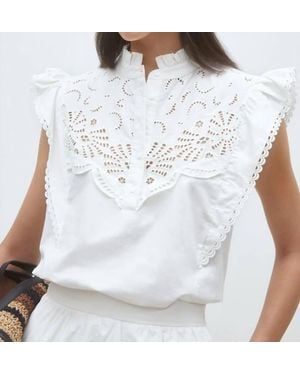 Suncoo Louna Embroidered Ruffled Blouse - White
