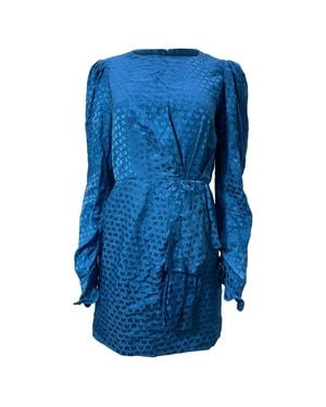 Saloni Debbie Patterned Mini Ribbon Detail Dress - Blue