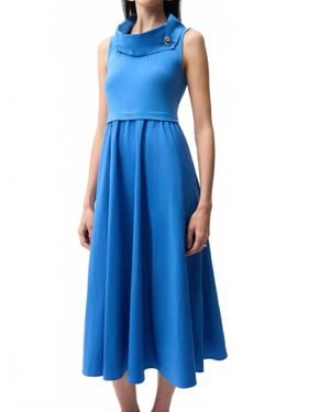 Joseph Ribkoff Fit & Flare Dress With Shawl Collar - Blue